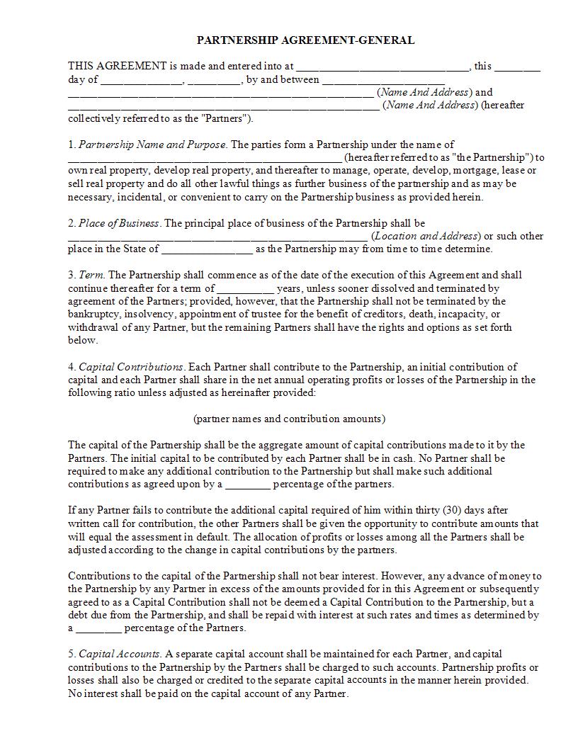 Partnership Agreement-General {PAR-316} | Pdf Fpdf Docx | Legal Forms