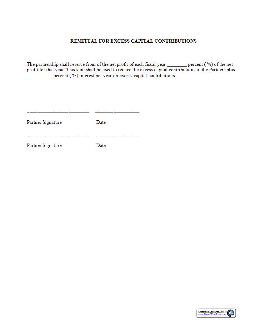 Remittal For Excess Capital Contributions {PAR-319} | Pdf Fpdf Docx | Legal Forms