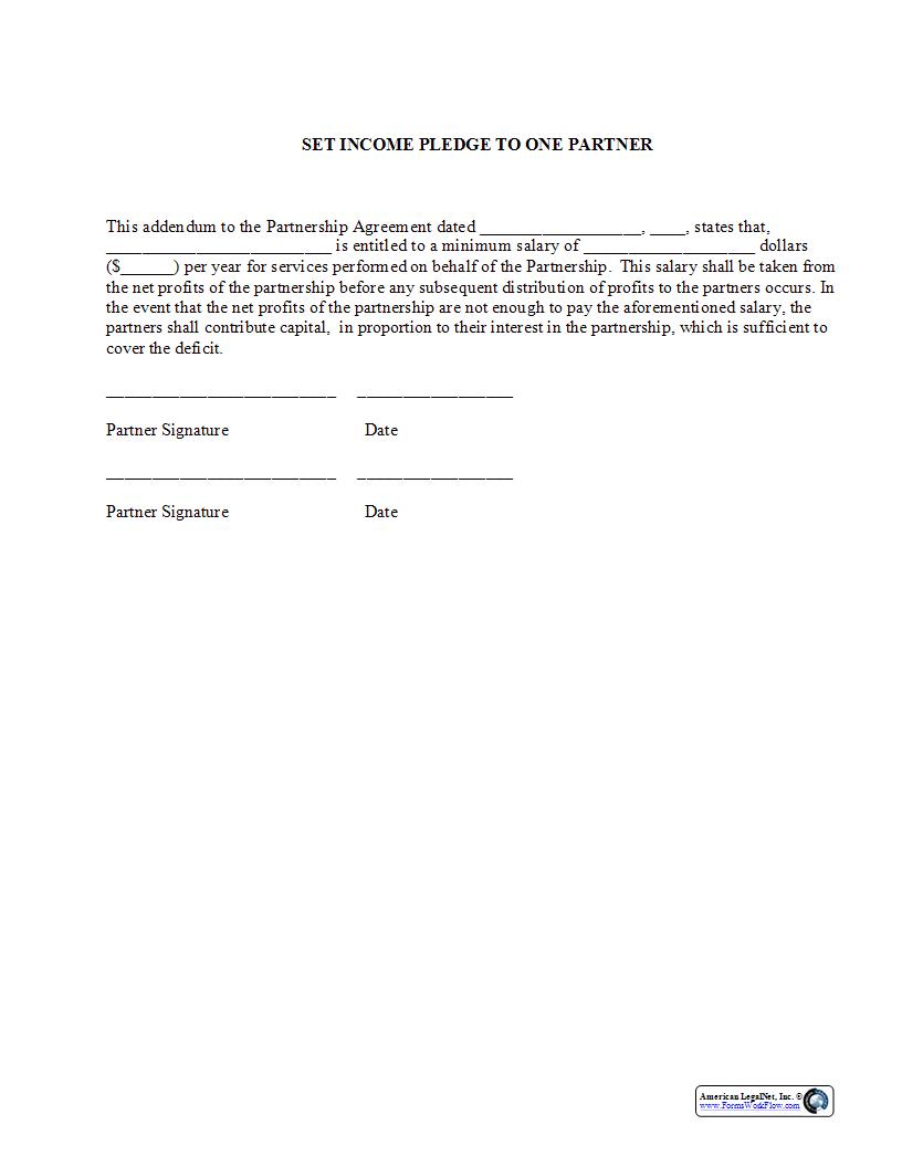Set Income Pledge To One Partner {PAR-320} | Pdf Fpdf Docx | Legal Forms