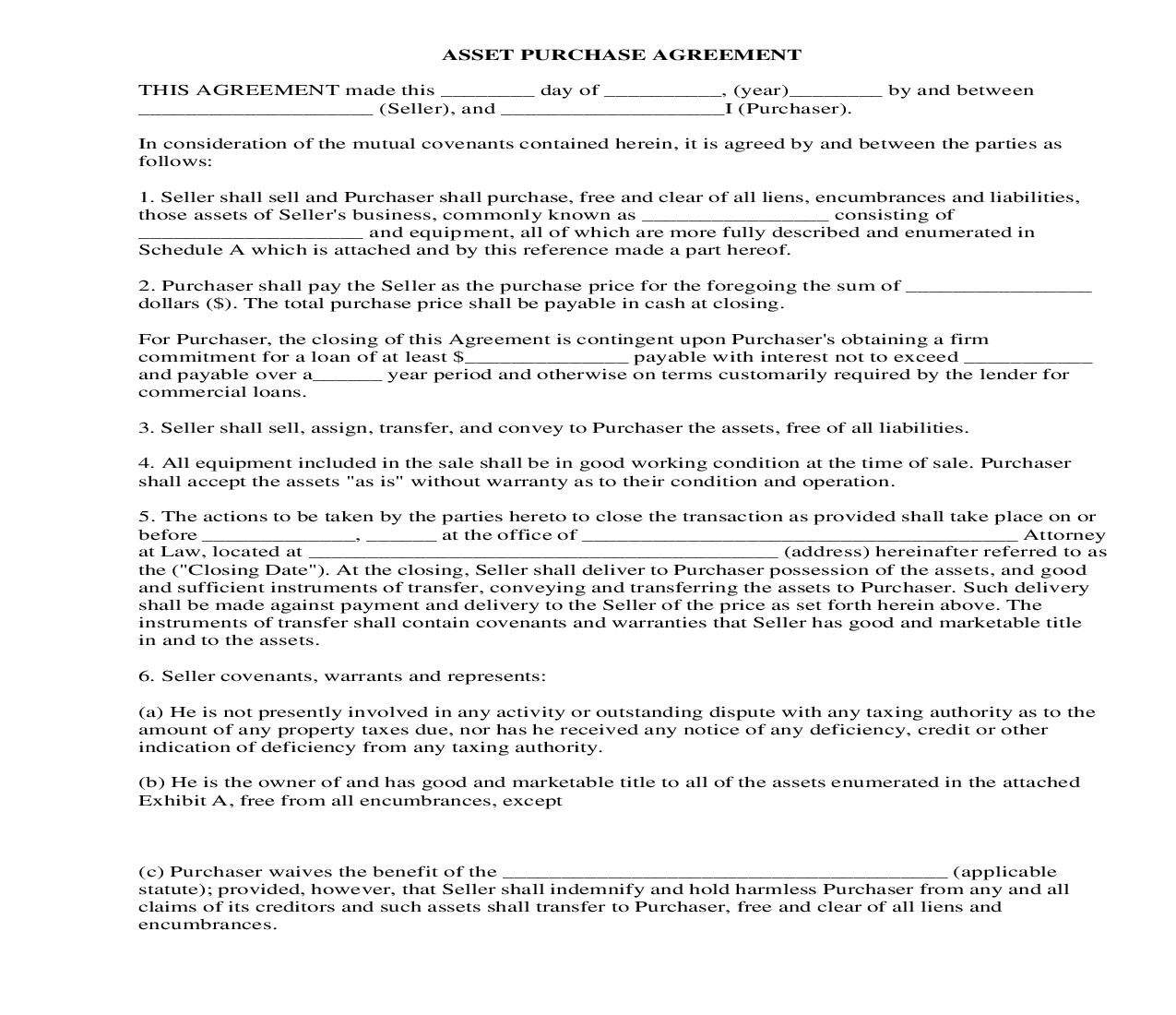 Asset Purchase Agreement {BUY-101} | Pdf Fpdf Docx | Legal Forms