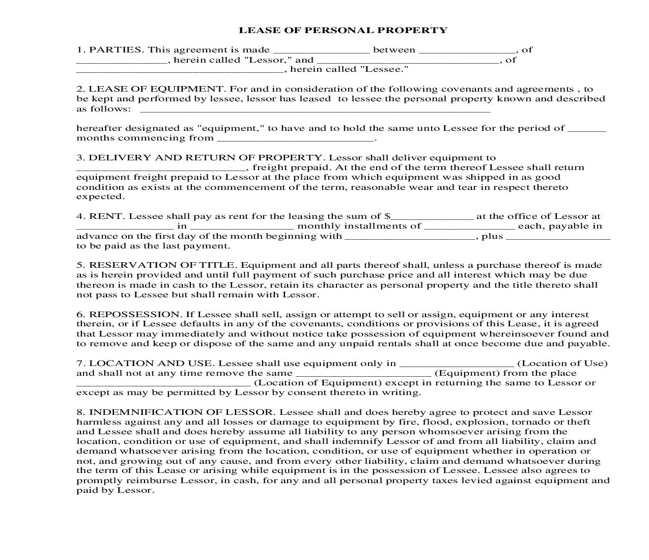 Lease Of Personal Property {BUY-105} | Pdf Fpdf Docx | Legal Forms