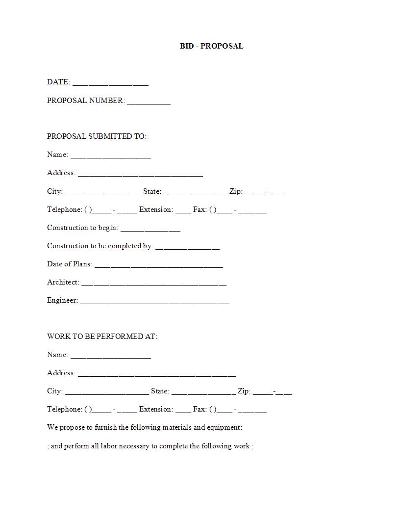 Bid-Proposal {CON-101} | Pdf Fpdf Docx | Legal Forms