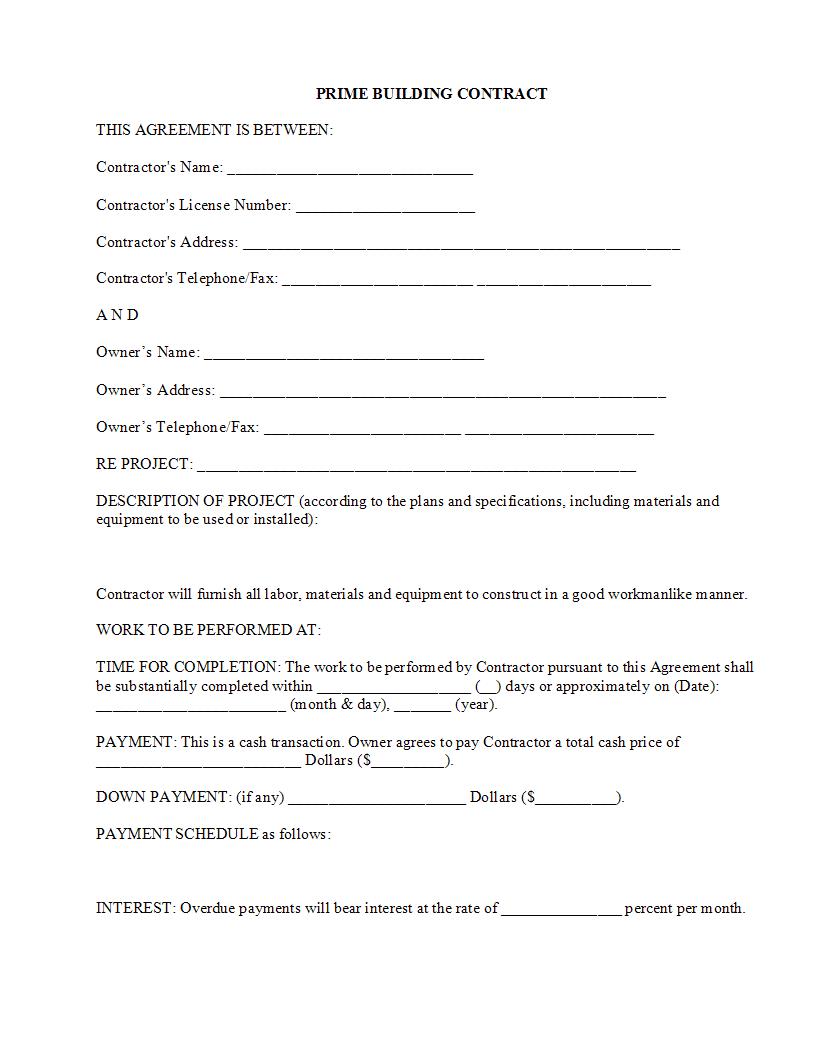 Prime Building Contract {CON-104} | Pdf Fpdf Docx | Legal Forms