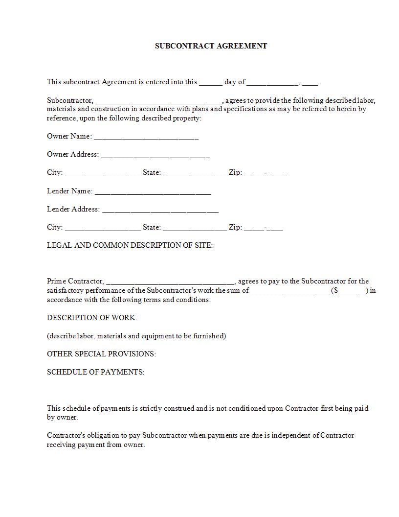 Subcontract Agreement {CON-108} | Pdf Fpdf Docx | Legal Forms