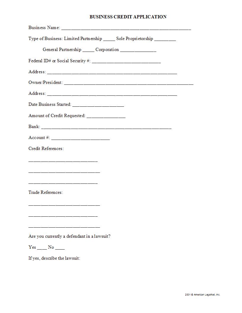 Business Credit Application | Pdf Fpdf Docx | Legal Forms