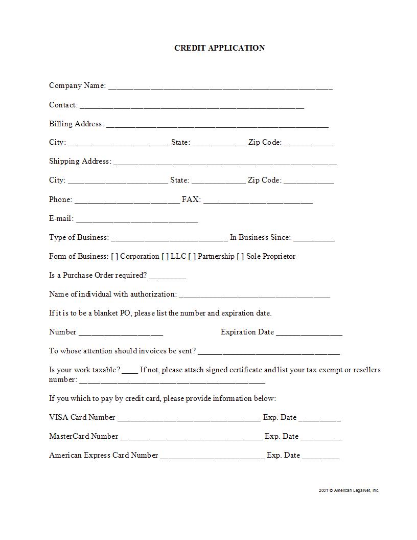 Credit Application | Pdf Fpdf Docx | Legal Forms