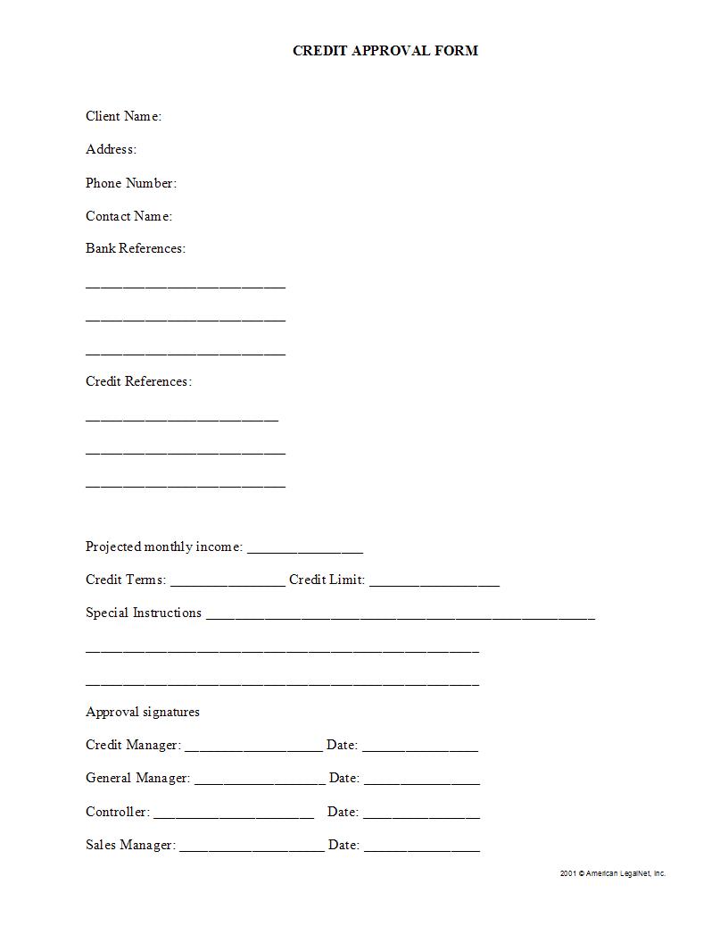 Credit Approval Form | Pdf Fpdf Docx | Legal Forms