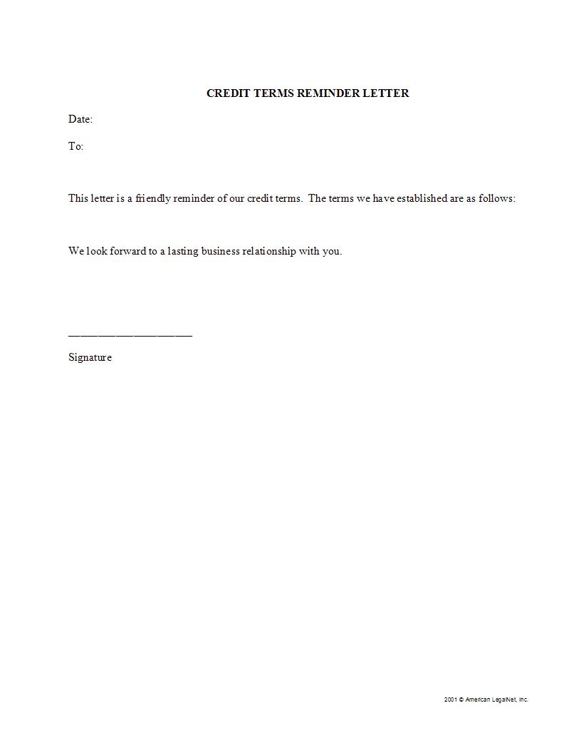 Credit Terms Reminder Letter | Pdf Fpdf Docx | Legal Forms