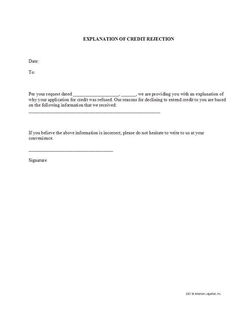 Explanation Of Credit Rejection | Pdf Fpdf Docx | Legal Forms