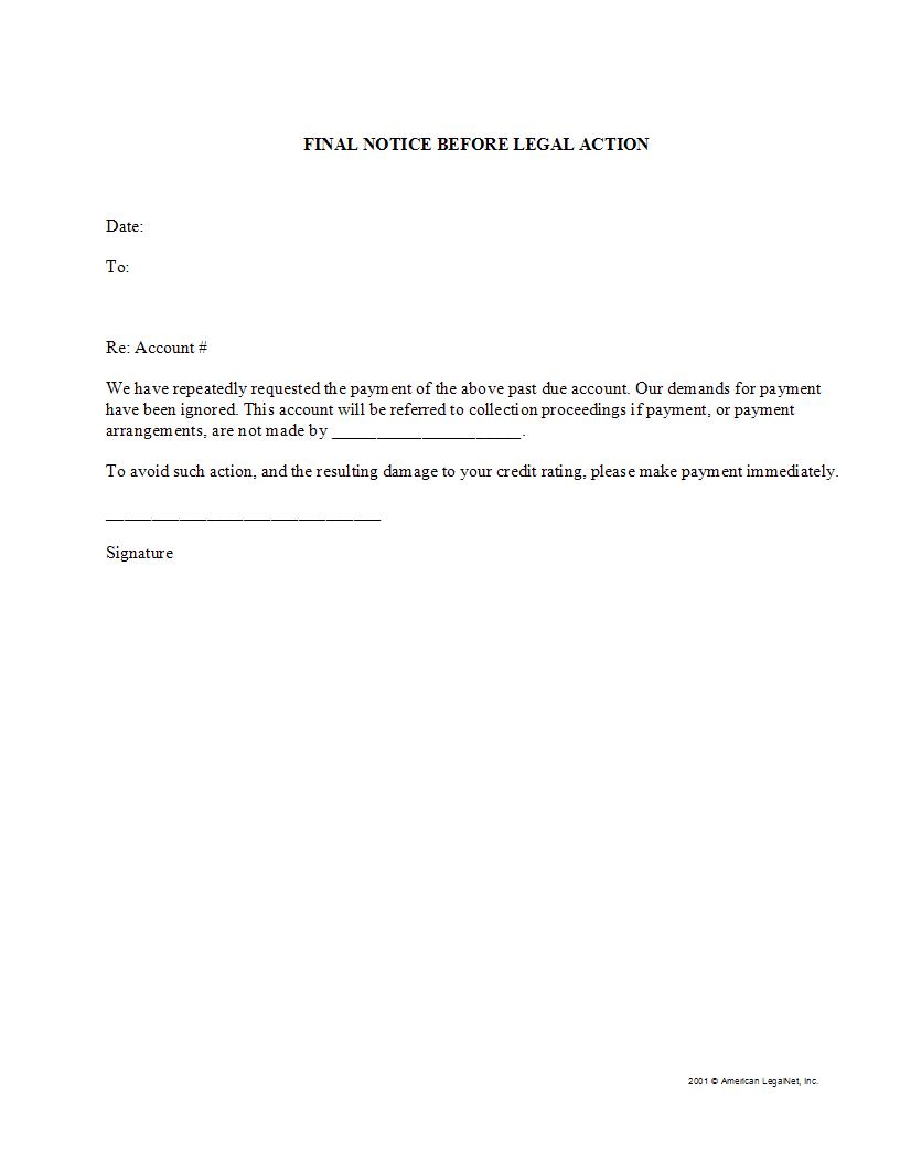 Final Notice Before Legal Action | Pdf Fpdf Docx | Legal Forms