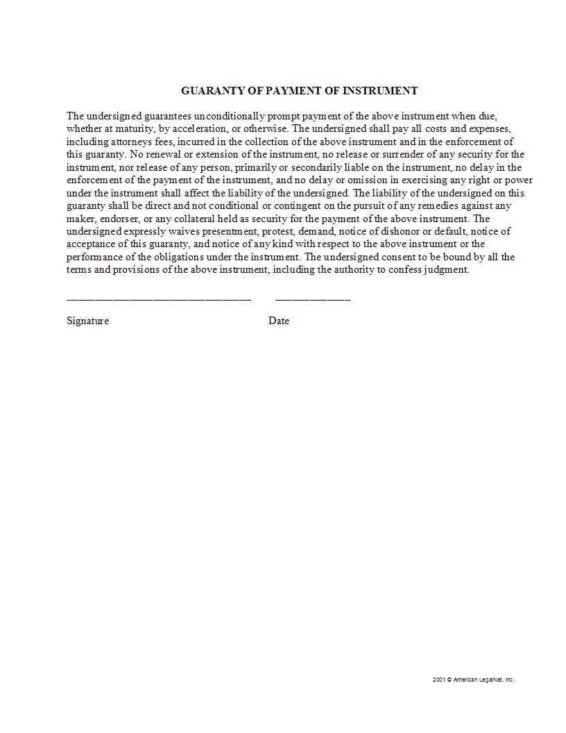 Guaranty Of Payment Of Instrument | Pdf Fpdf Docx | Legal Forms