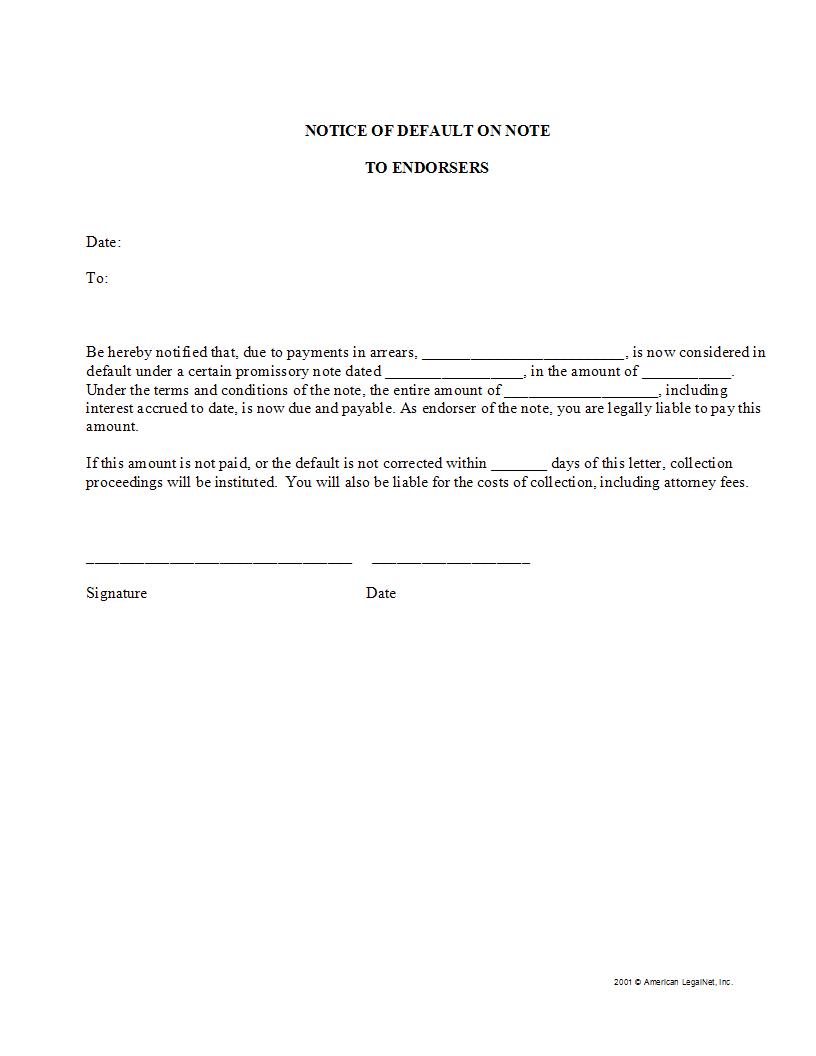 Notice Of Default On Note To Endorsers | Pdf Fpdf Docx | Legal Forms