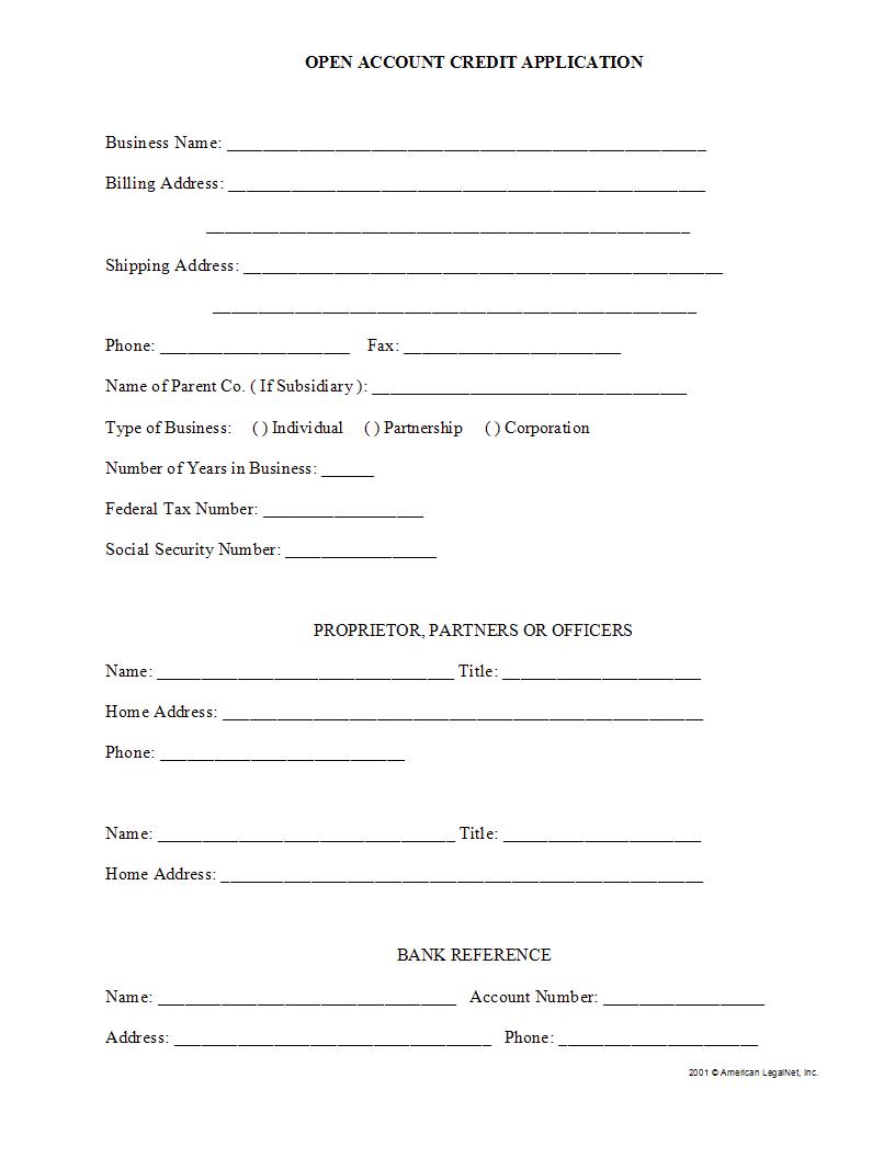 Open Account Credit Application | Pdf Fpdf Docx | Legal Forms