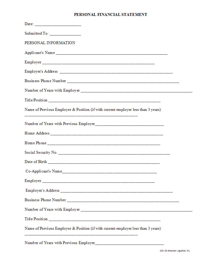 Personal Financial Statement | Pdf Fpdf Docx | Legal Forms