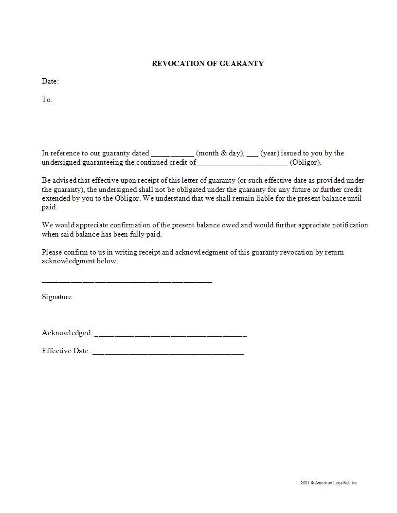 Revocation Of Guaranty | Pdf Fpdf Docx | Legal Forms