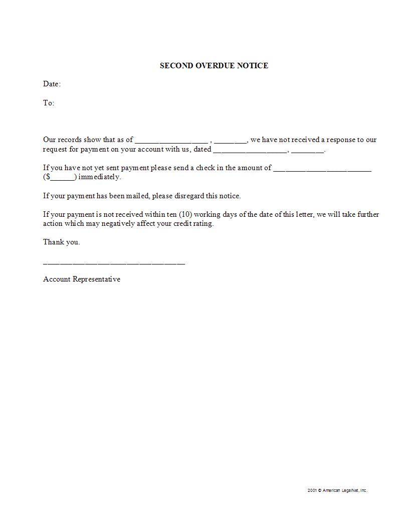 Second Overdue Notice | Pdf Fpdf Docx | Legal Forms