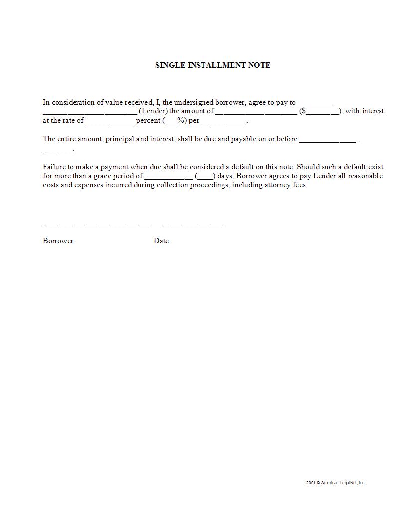 Single Installment Note | Pdf Fpdf Docx | Legal Forms