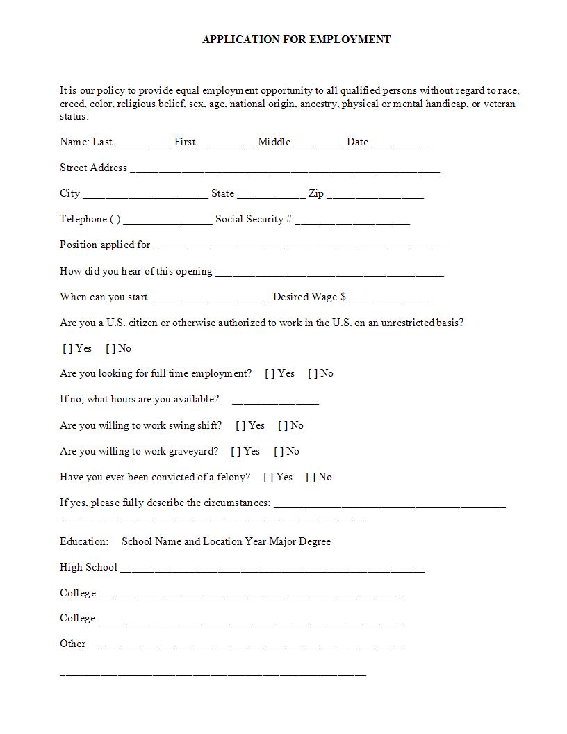 Application For Employment {HR-722} | Pdf Fpdf Docx | Legal Forms