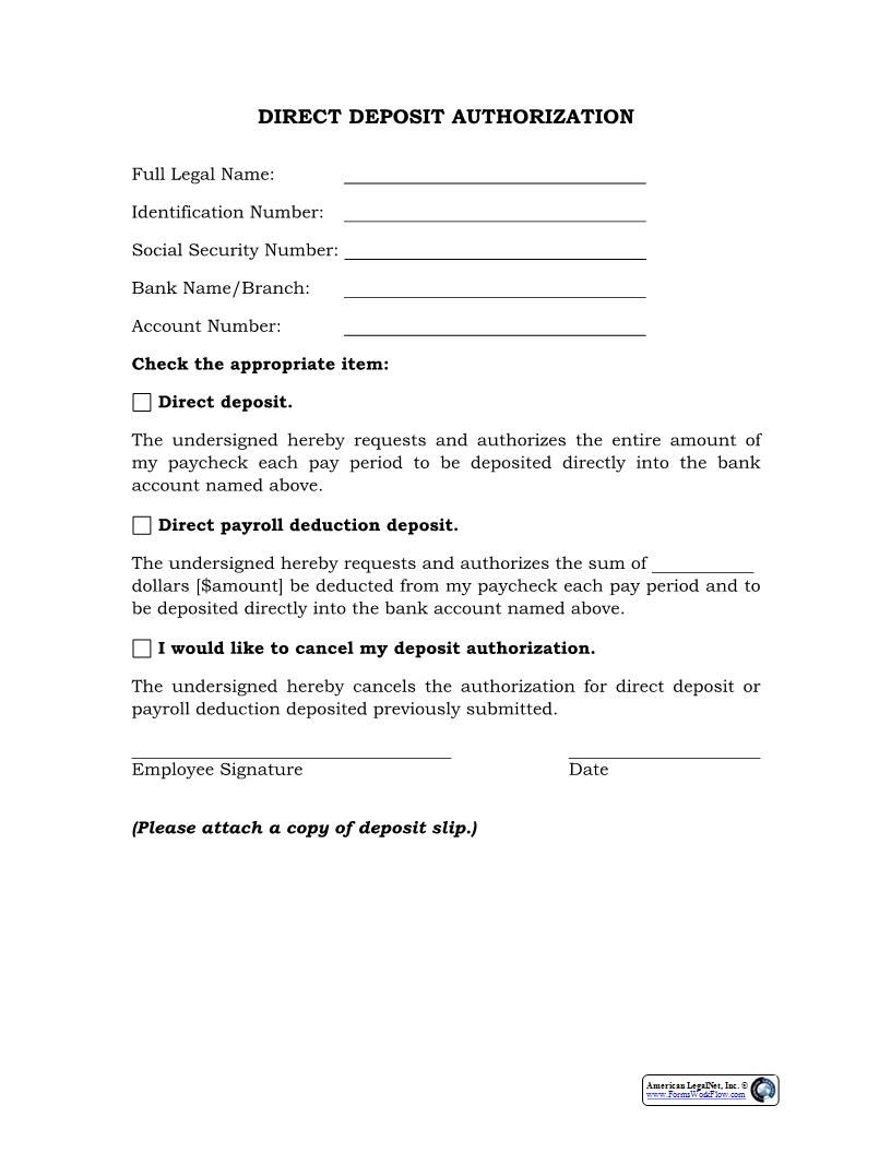 Direct Deposit Authorization {HR-703} | Pdf Fpdf Docx | Legal Forms