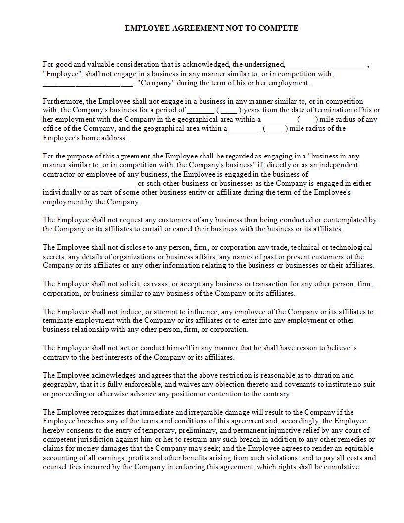 Employee Agreement Not To Compete {HR-724} | Pdf Fpdf Docx | Legal Forms