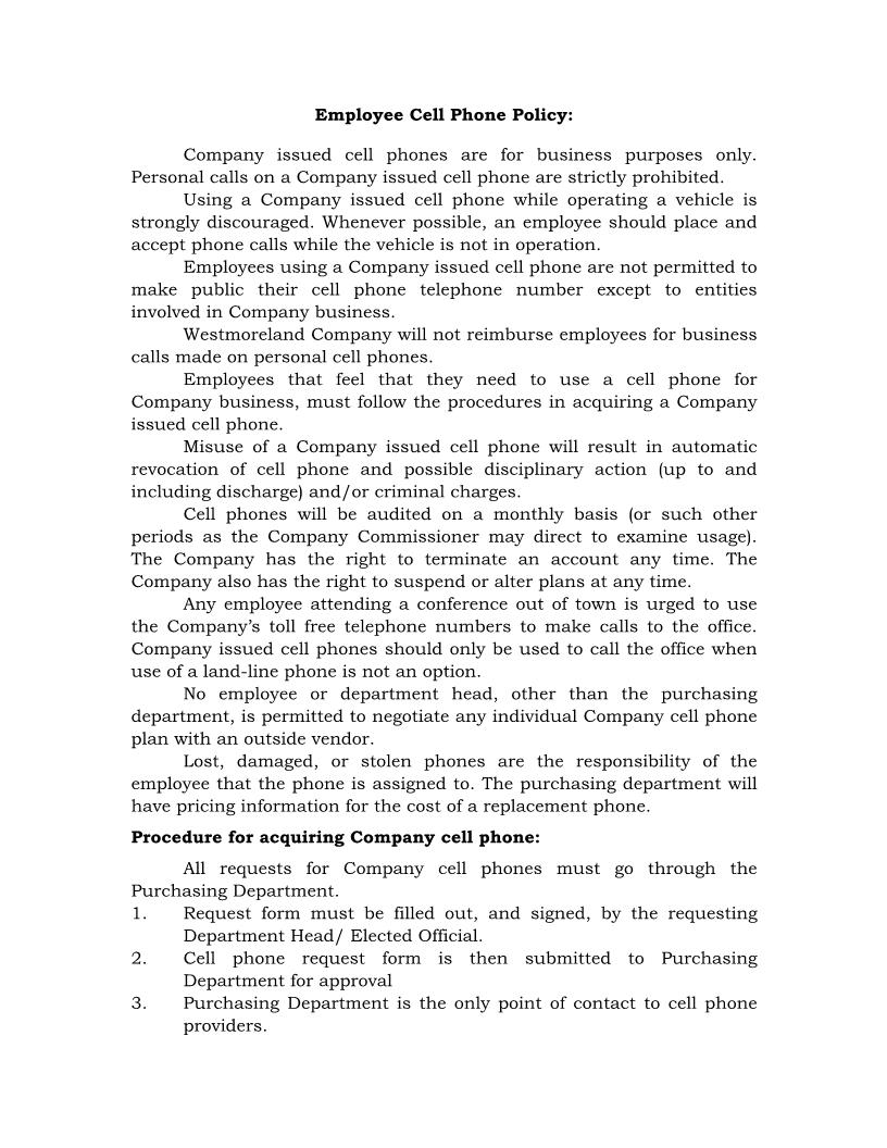 Employee Cell Phone Policy {HR-708} | Pdf Fpdf Docx | Legal Forms