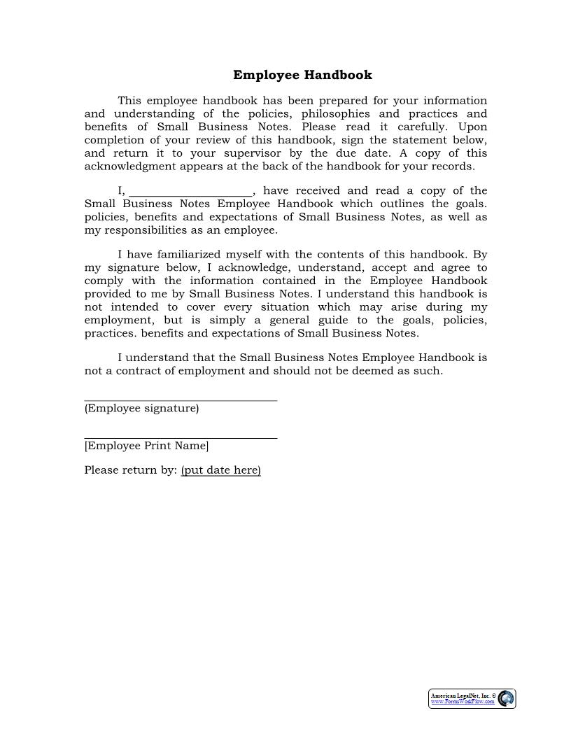 Employee Handbook Acknowledgment {HR-709} | Pdf Fpdf Docx | Legal Forms