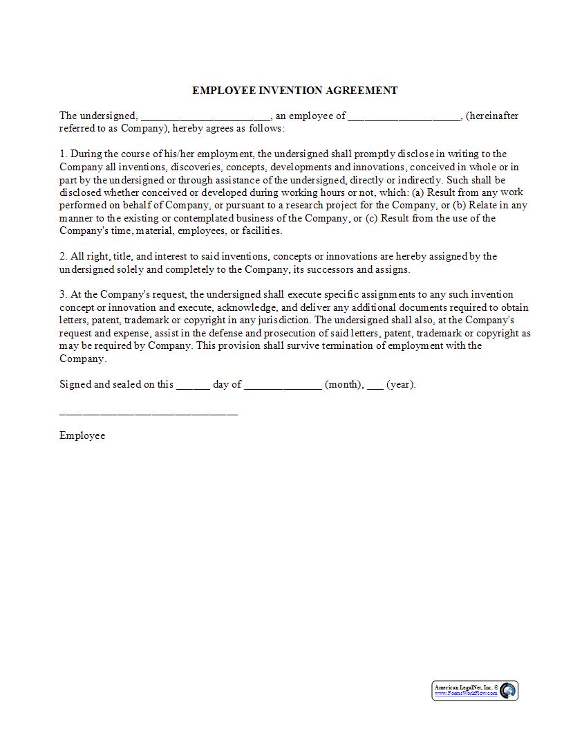 Employee Invention Agreement {HR-725} | Pdf Fpdf Docx | Legal Forms
