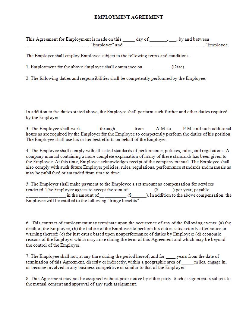 Employment Agreement {HR-727} | Pdf Fpdf Docx | Legal Forms