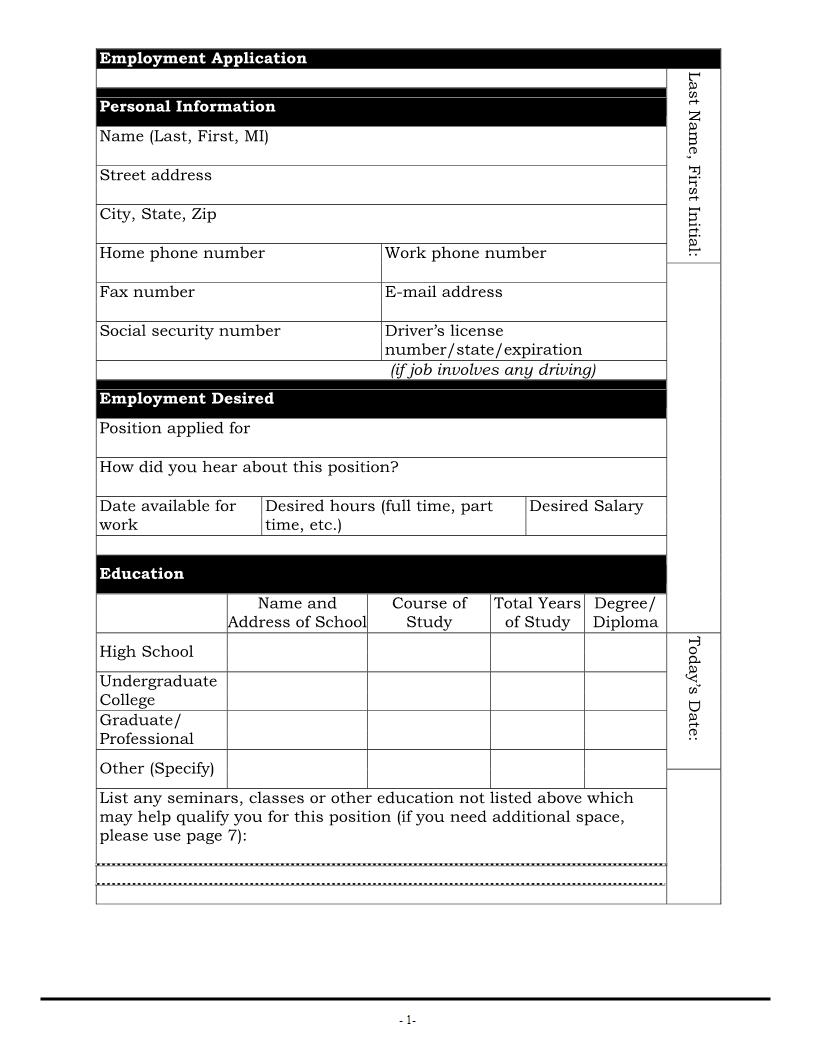 Employment Application {HR-714} | Pdf Fpdf Docx | Legal Forms