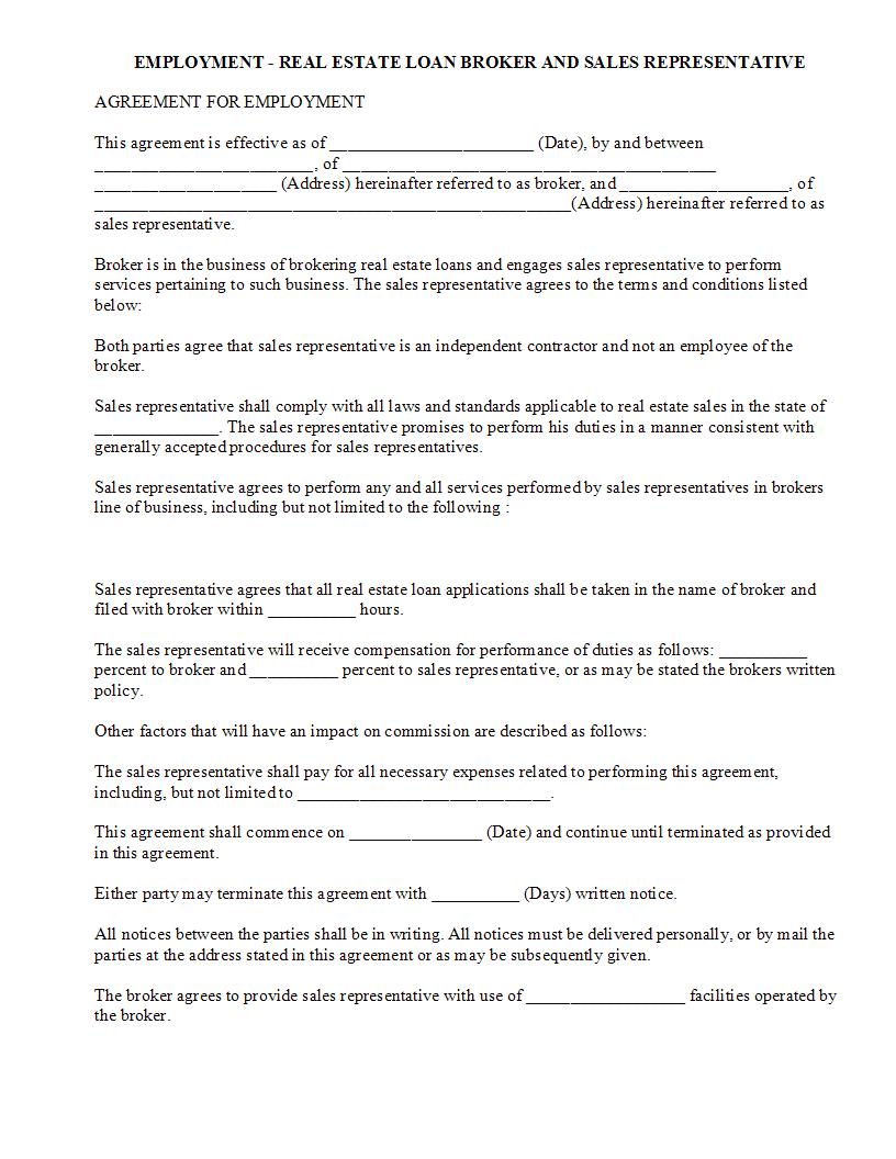 Employment-Real Estate Loan Broker And Sales Representative {HR-728} | Pdf Fpdf Docx | Legal Forms