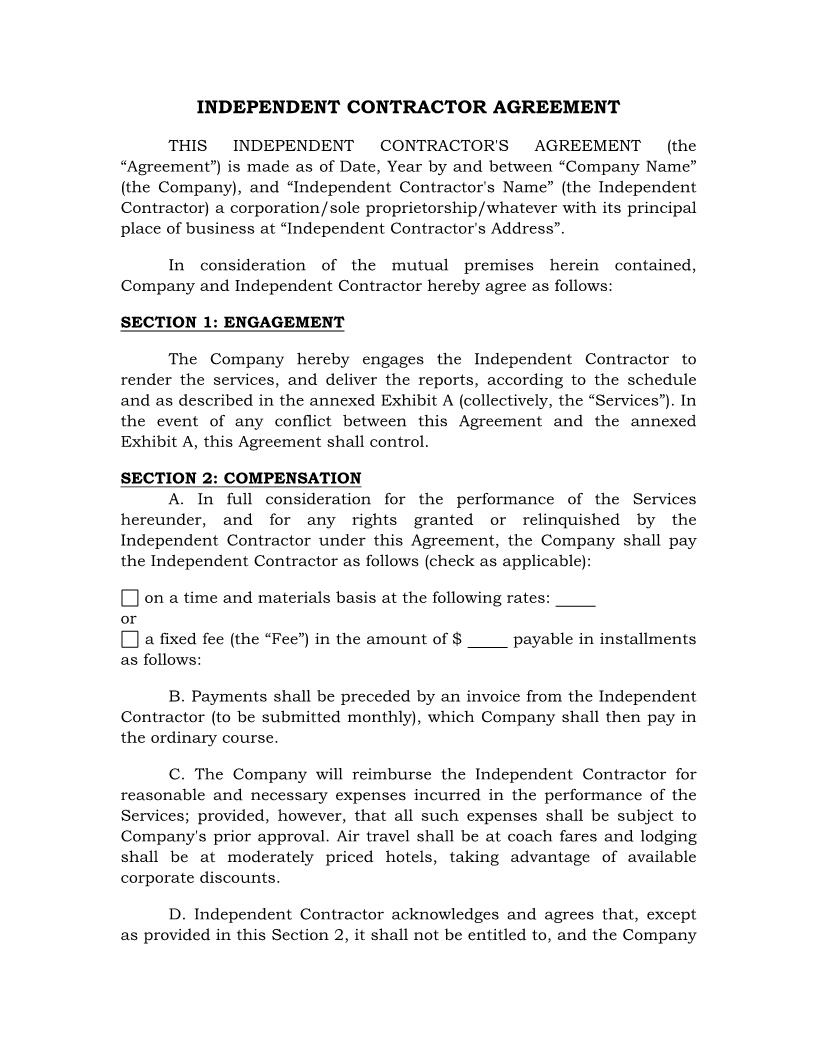 Independant Contractor Agreement {HR-711} | Pdf Fpdf Docx | Legal Forms