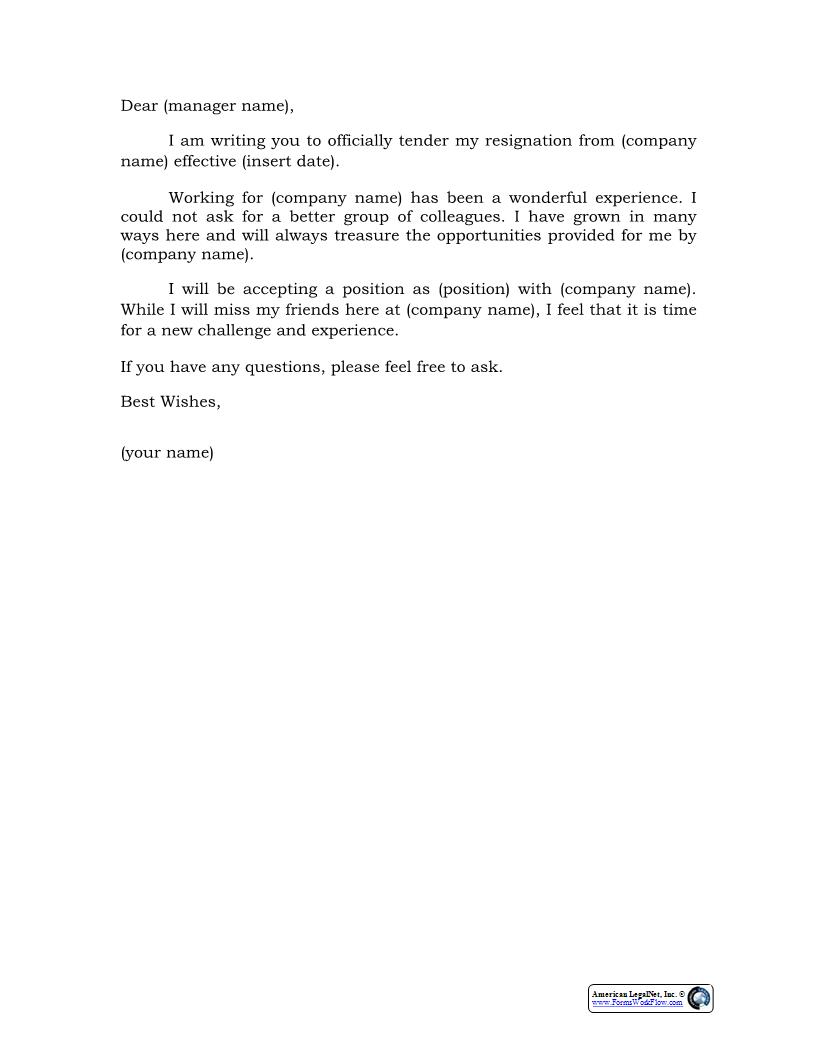 Letter Of Resignation {HR-721} | Pdf Fpdf Docx | Legal Forms