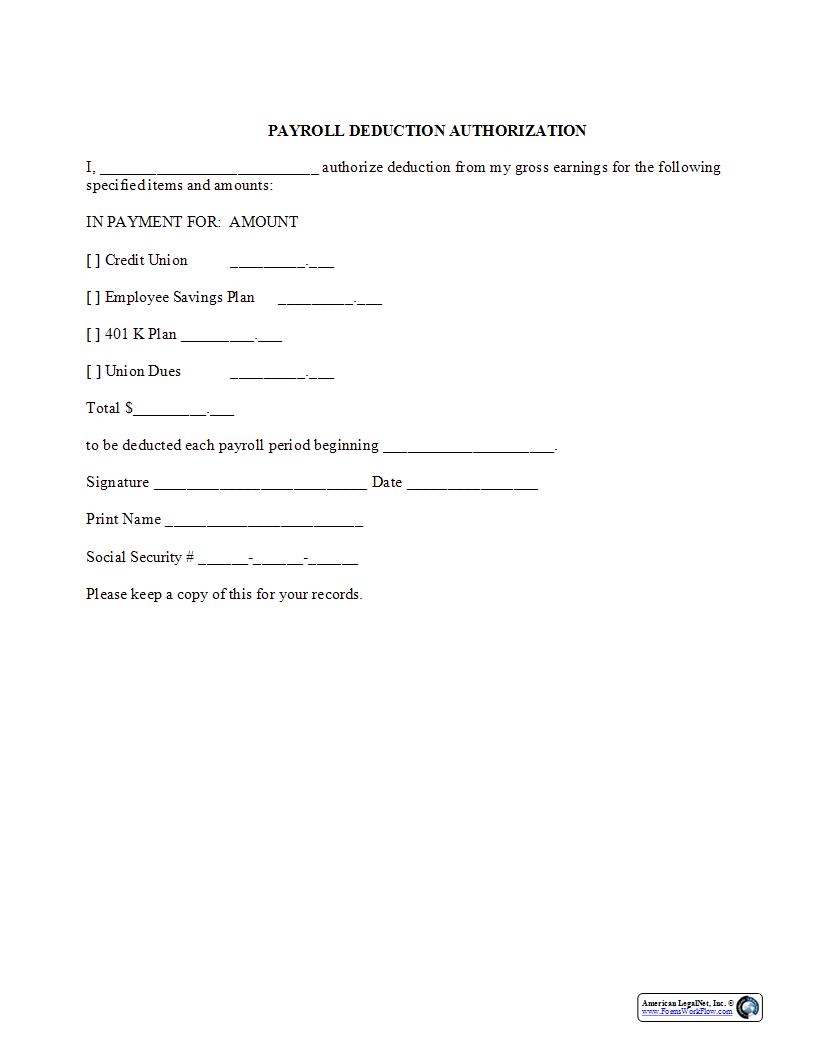 Payroll Deduction Authorization {HR-730} | Pdf Fpdf Docx | Legal Forms