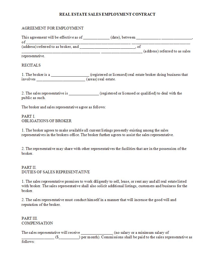 Real Estate Sales Employment Contract {HR-731} | Pdf Fpdf Docx | Legal Forms