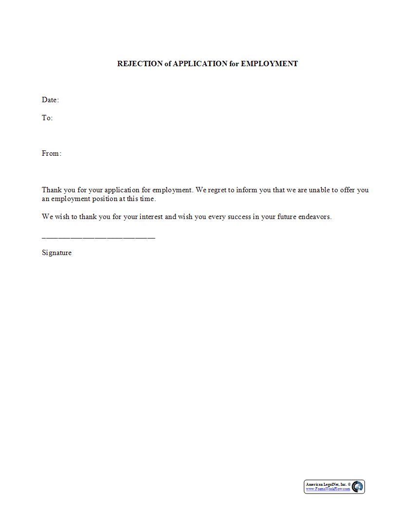 Rejection Of Application For Employment {HR-732} | Pdf Fpdf Docx | Legal Forms