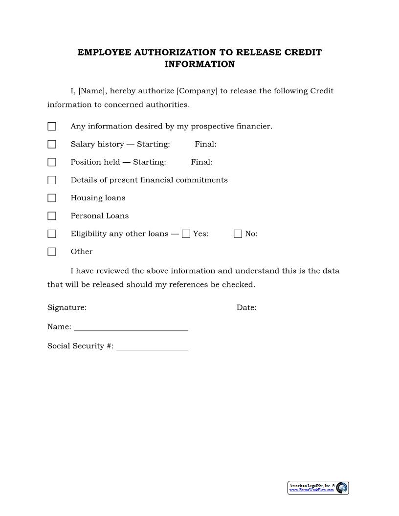Release Of Credit Information (Employee) {HR-719} | Pdf Fpdf Docx | Legal Forms