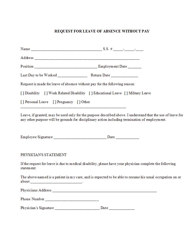 Request For Leave Of Absence Without Pay {HR-734} | Pdf Fpdf Docx | Legal Forms