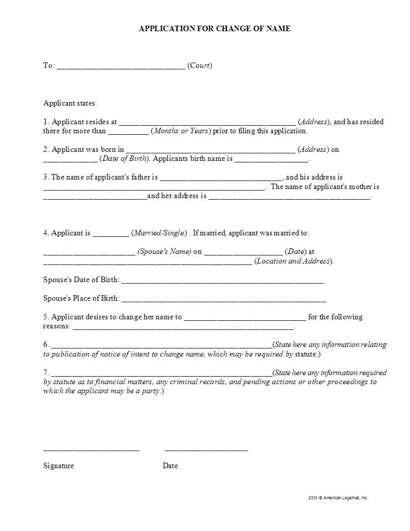 Application For Change Of Name | Pdf Fpdf Docx | Legal Forms