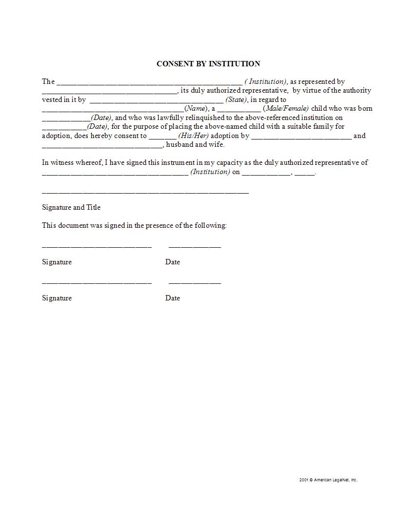 Consent By Institution | Pdf Fpdf Docx | Legal Forms