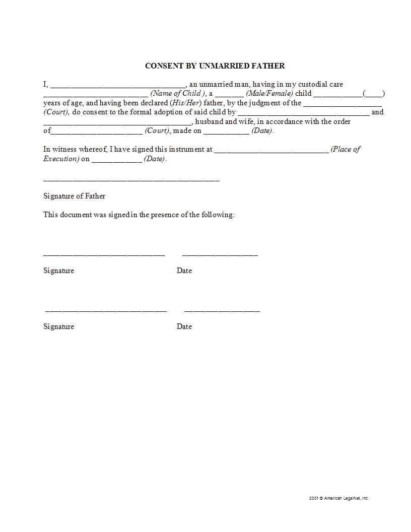 Consent By Unmarried Father | Pdf Fpdf Docx | Legal Forms