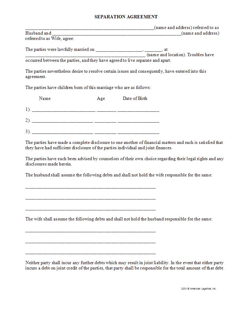 Separation Agreement | Pdf Fpdf Docx | Legal Forms