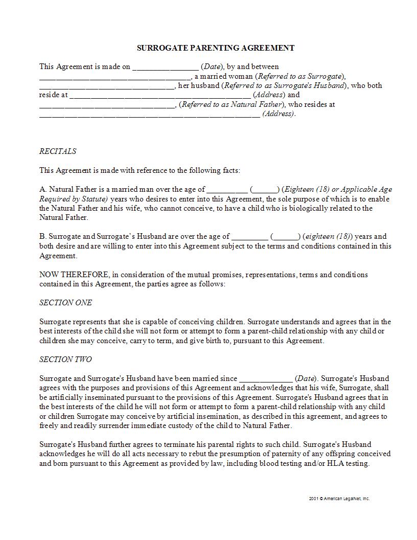 Surrogate Parenting Agreement | Pdf Fpdf Docx | Legal Forms
