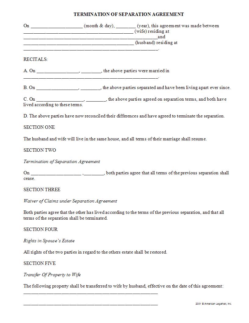 Termination Of Separation Agreement | Pdf Fpdf Docx | Legal Forms