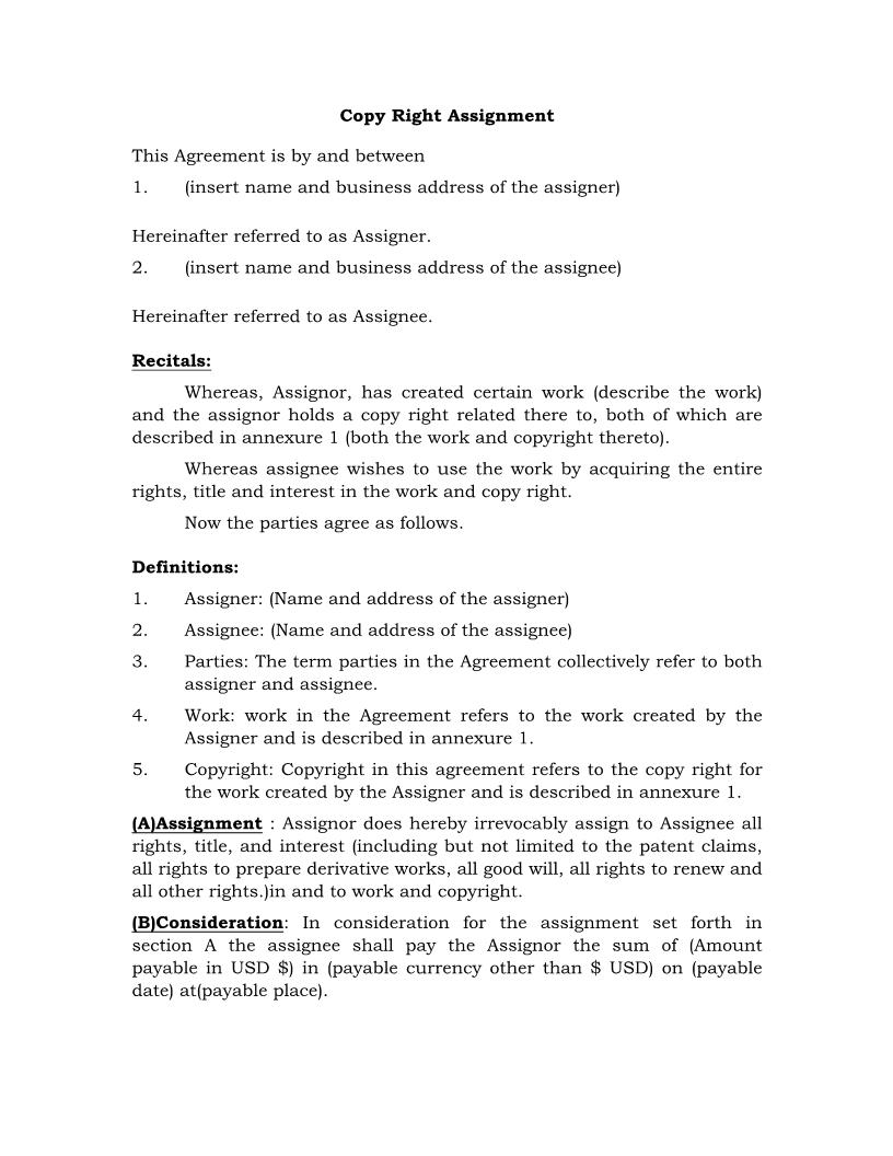 Copyright Assignment {IP-101} | Pdf Fpdf Docx | Legal Forms
