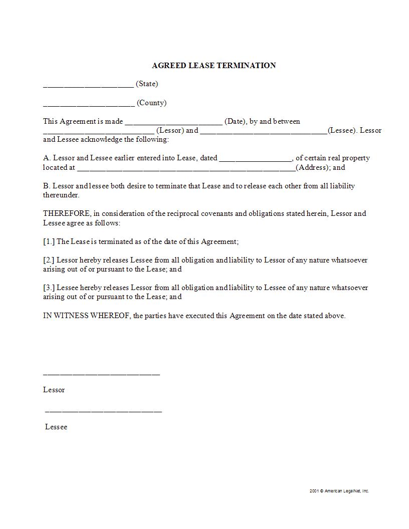Agreed Lease Termination | Pdf Fpdf Docx | Legal Forms