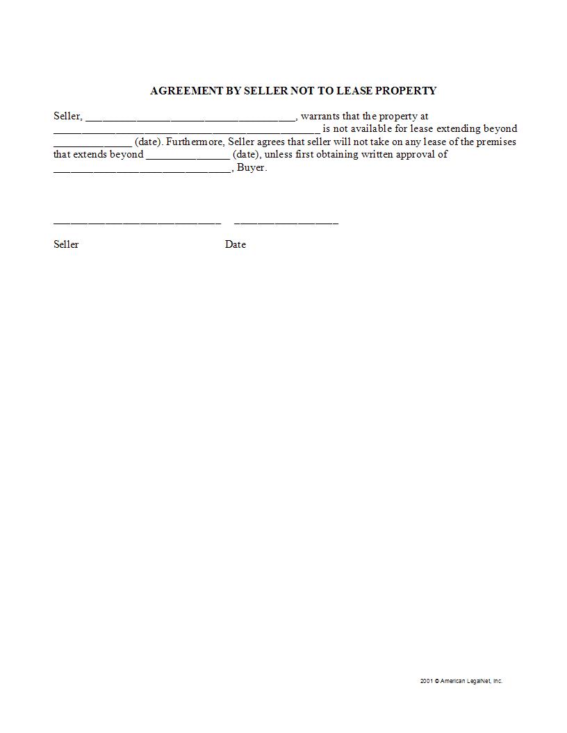 Agreement By Seller Not To Lease Property | Pdf Fpdf Docx | Legal Forms