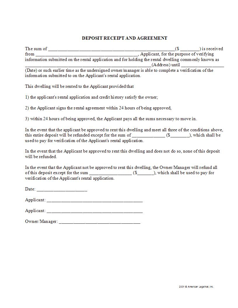 Deposit Receipt And Agreement | Pdf Fpdf Docx | Legal Forms