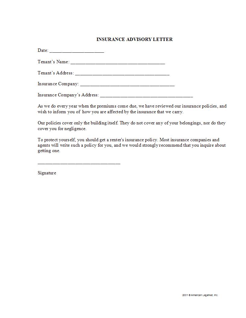 Insurance Advisory Letter | Pdf Fpdf Docx | Legal Forms