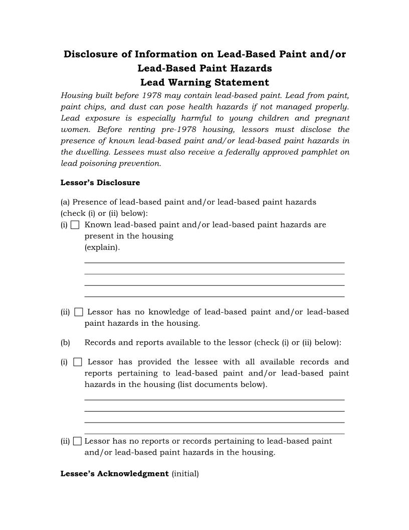 Lead Warning And Disclosure Statement {LT-106} | Pdf Fpdf Docx | Legal Forms
