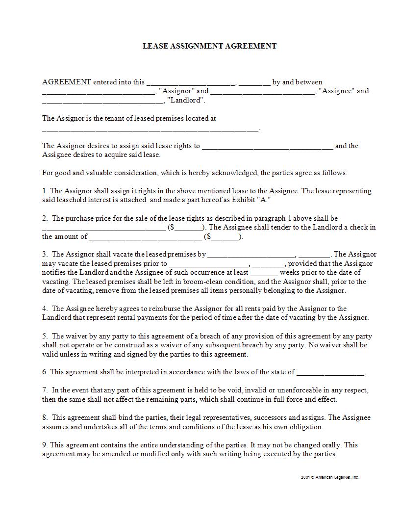 Lease Assignment Agreement | Pdf Fpdf Docx | Legal Forms